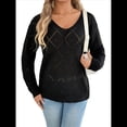 thumbnail image 2 of Suéter de Crochet para Mujer, Top de Larga Calada, Conjuntos de Otoño, Moda Negro XL, 2 of 10