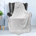 thumbnail image 4 of Retro Soft Flannel Fleece Throw Blanket, Vintage Style Floral Ornaments Flowers with Leaves Classical Bridal Inspired, Cozy Plush for Indoor and Outdoor Use, 50" x 70", White and Grey, by Ambesonne, 4 of 5