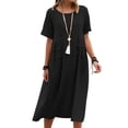 thumbnail image 1 of Bellella Robes Midi pour Femmes Col Rond Robe Longue Manches Courtes Robe d'Été Décontractée Chemise d'Été Dames Noir 4TG, 1 of 1