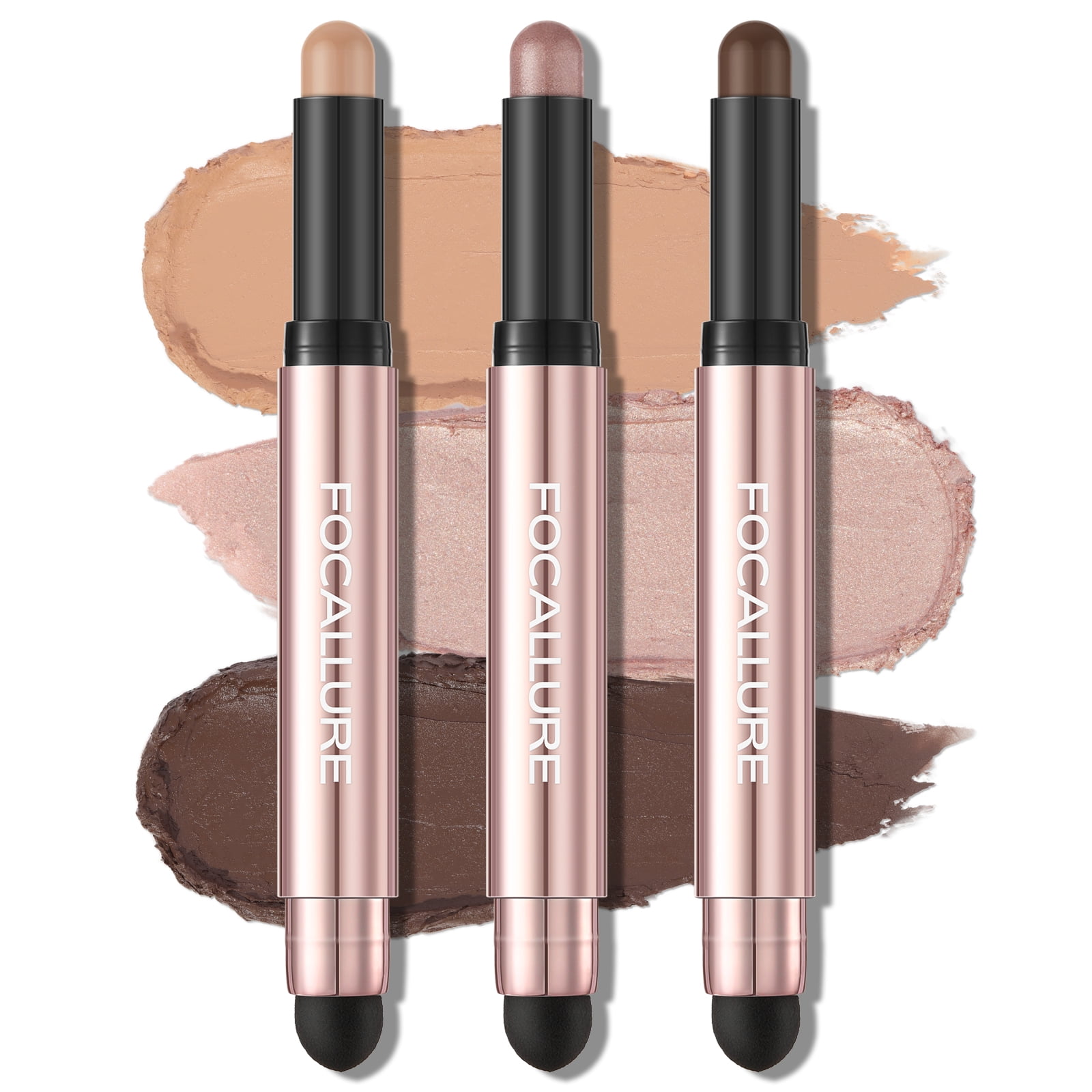 FOCALLURE 3 Pcs No Crease Shimmer & Matte Eyeshadow Sticks with
