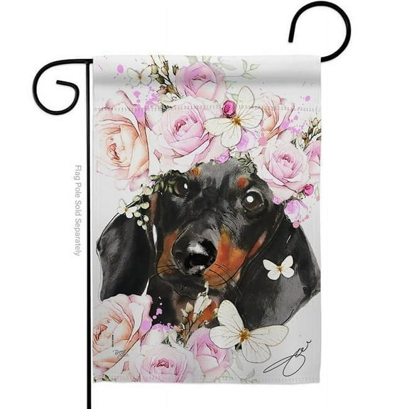 Breeze Decor G160132-BO Dachshund Floral Garden Flag Animals Dog 13 x 18.5 in. Double-Sided Decorative Vertical Flags for House Decoration Banner Yard Gift