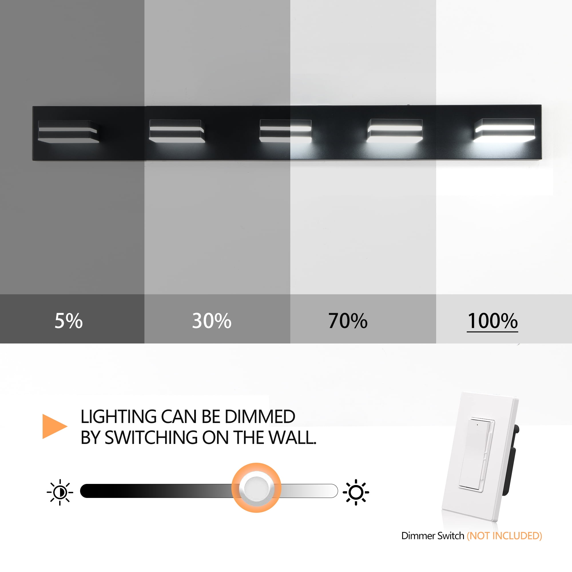 Leumius Modern 5-Light LED Vanity Light, Sleek Minimalist Design, Energy-Efficient, Easy to Install Wall Sconce for Mirror, Bathroom, Bedroom and Hallway Black