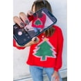 thumbnail image 5 of Women's Fiery Red Plaid Drop Shoulder Sweatshirt with Christmas Tree Patches – Casual Daily Wear for Fall Comfort, XL, 5 of 6