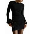 thumbnail image 2 of Women'S Autumn Long Sleeve Knit Fashion Basic Slim Fit Party Cocktail Evening Bodycon Short Dress Black M, 2 of 9