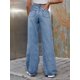 thumbnail image 3 of Vaqueros azules holgados y rasgados para mujer, ropa de calle informal de cintura alta, pantalones vaqueros rectos de pierna ancha, tendencia 2023, 3 of 4
