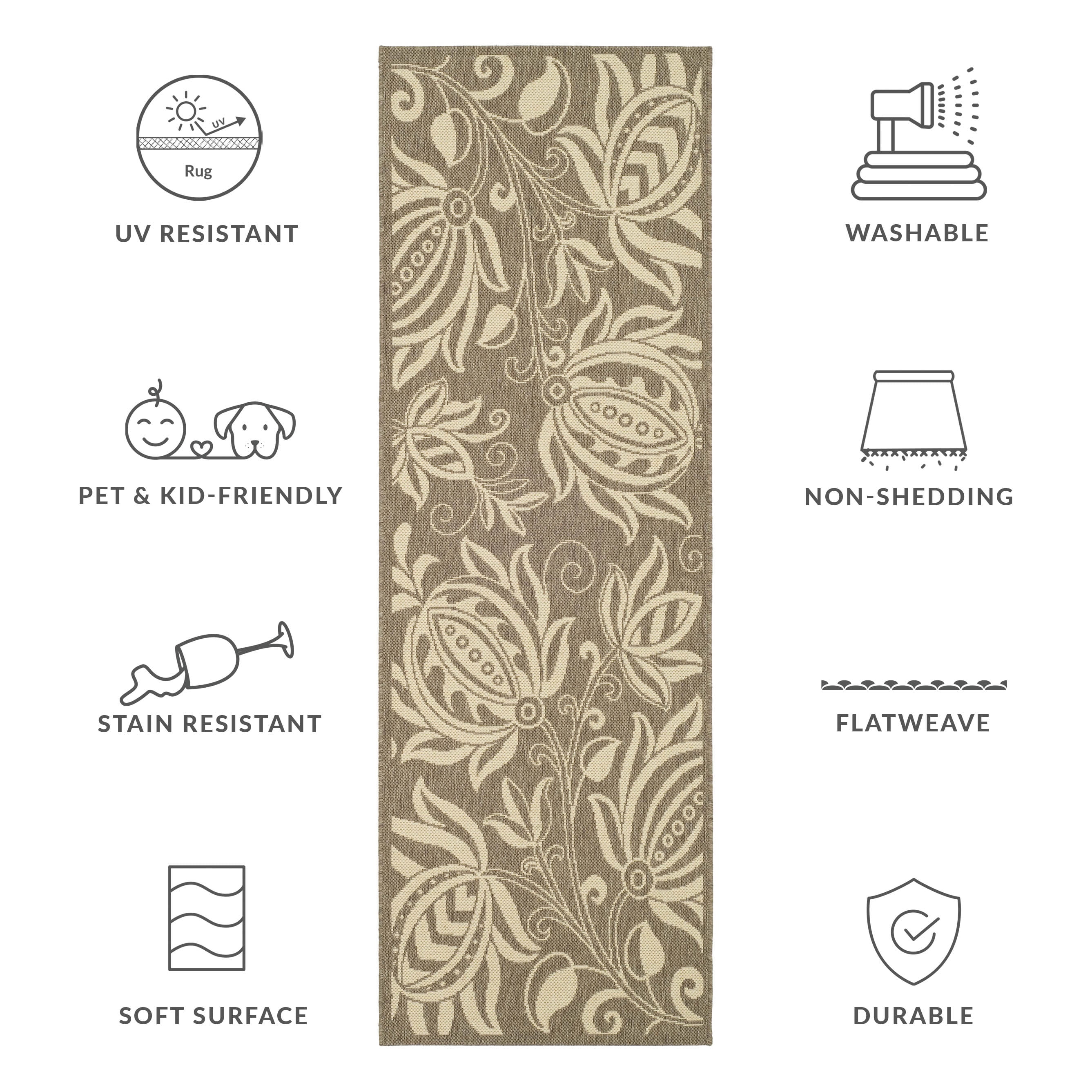 Safavieh Courtyard Crystal Floral Indoor/Outdoor Runner Rug, Brown/Natural, 2'3" x 10'