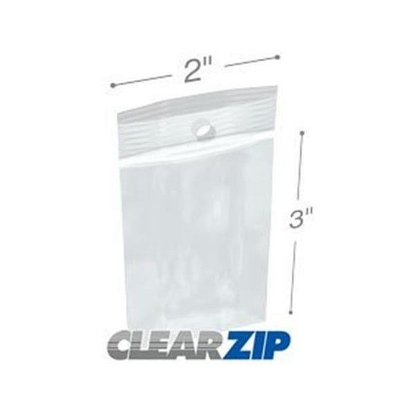 International Plastics CZH20203 2 x 3 in. ClearZip with Hanghole Bags, 0.002 Gauge - Case of 1000