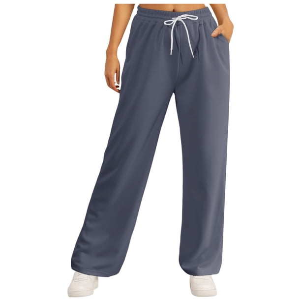 Pantalones de chándal con forro polar para mujer - Pantalones de jogging de cintura alta y pierna ancha con bolsillos - Poliéster y spandex para hacer ejercicio/uso informal