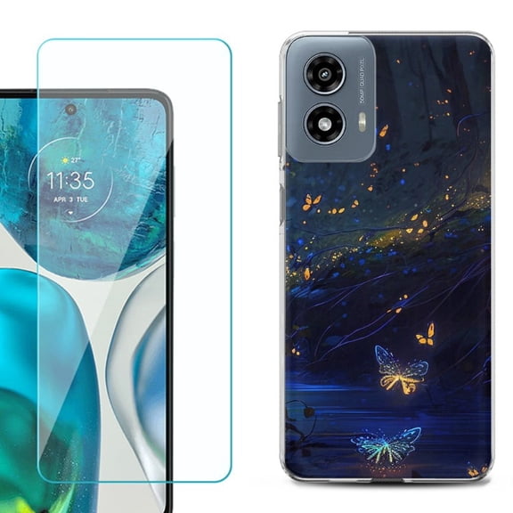 Phone Case for Motorola Moto G 5G 2024, with Tempered Glass Screen Protector, by OneToughShield - Fireflies Butterfly