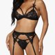 thumbnail image 3 of Conjunto de lencería Nikou encaje escote en V profundo bragas medias de liga negro XL, 3 of 12