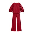 thumbnail image 5 of Enjoytime Travel Outfits for Women Casual Lounge Plus Size 2 Piece Sets V Neck Long Puff Sleeves Tops Straight Leg Pants Matching Set, 5 of 6