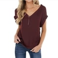 thumbnail image 2 of gakvbuo Summer Tops For Women 2025 Vacation Going Out Tops Fashion Women's Loose Short Sleeve T-shirt Round Neck color Tops, 2 of 5