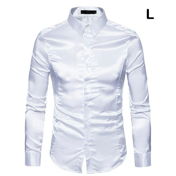 Qarigey Camisa de trabajo informal con cuello de camisa y botones opcion elegante y elegante para hombres Camisa de hombre de manga larga Camisetas blanco L Walmart en linea