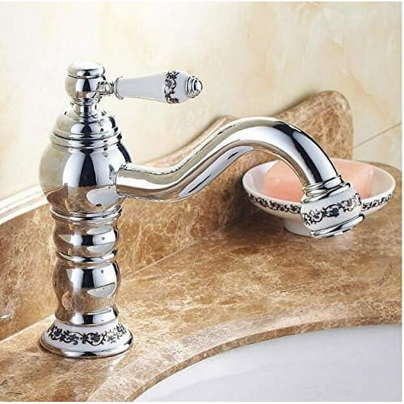 Bathroom Sink Faucet, Easy Installation Brass Chrome Blue and White Porcelain Elegant Basin Faucet Hot Cold Faucet Sink Mixer Basin Tap