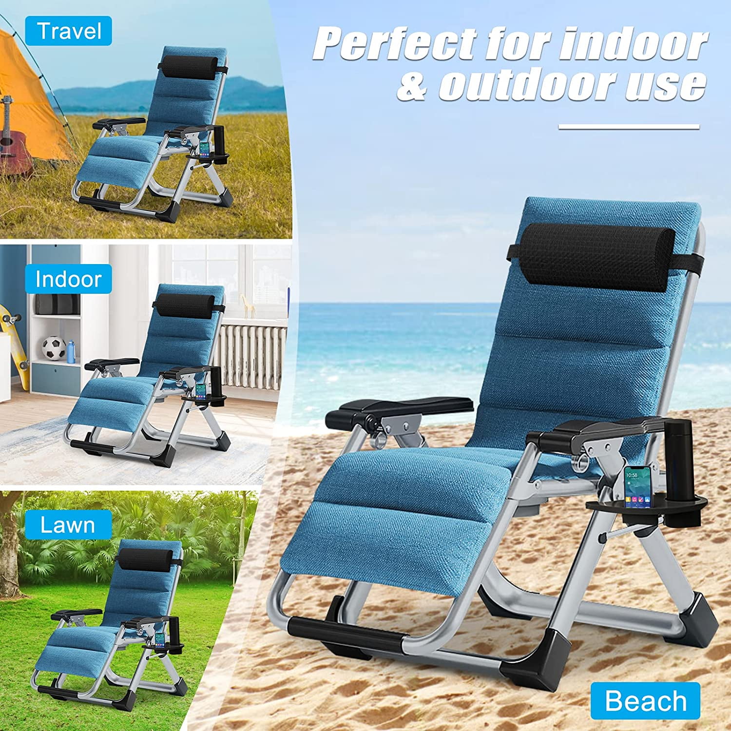 Slsy 2 Pack Zero Gravity Chair Adjustable Reclining Lounge Chair with Removable Cushion Headrest Cup Holder for Indoor Outdoor Supports Over