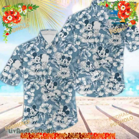 Mickey Mouse Tropical Hawaiian Shirt, Mickey Mouse Plays Basketball 3D Shirt