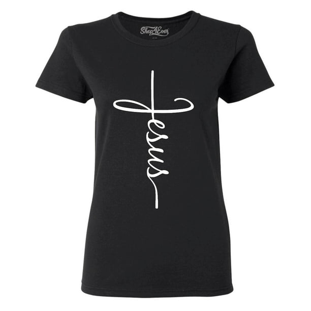 Shop4Ever - Shop4Ever Women's Jesus Cross Religious Graphic T-Shirt ...