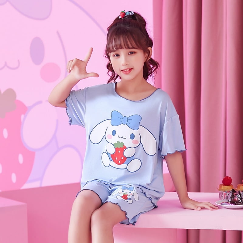 Cartoon Sanrios Hellokittys My Melody Kuromi Girls Thin Pajama Set Kawaii Summer Short Sleeved Shorts Home Clothing Kids Gift Walmart