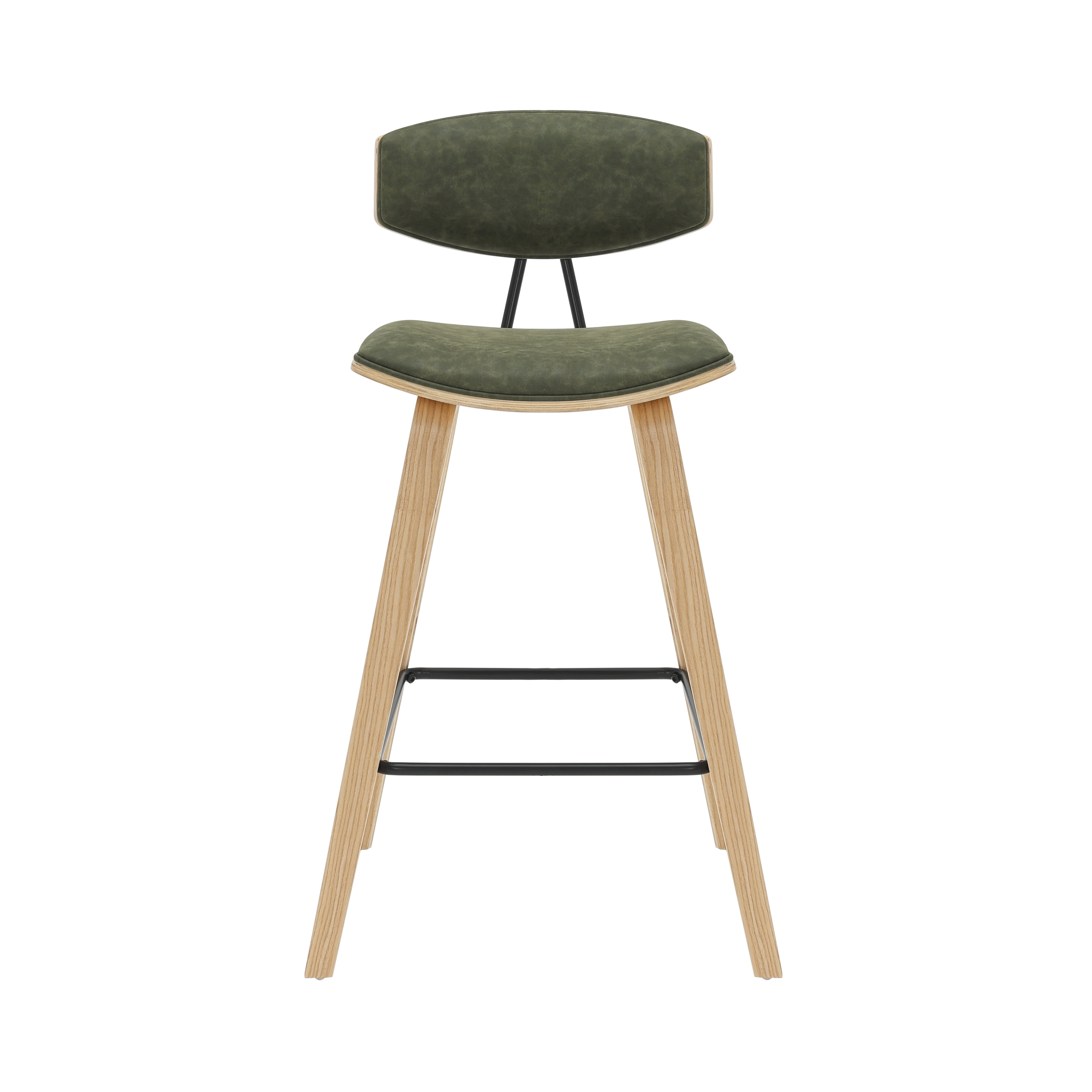 Fox 36 in. H Counter Height Vintage Green Curved Back Wood Bar Stool with Faux Leather Seat