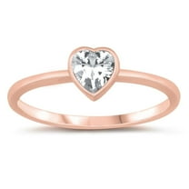 CHOOSE YOUR COLOR Rose Gold-Tone Love Heart Promise Sterling Silver Ring White CZ Female Size 9