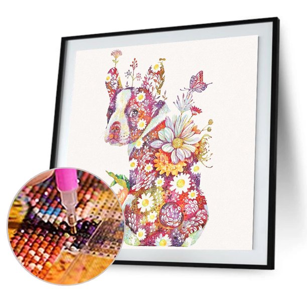 Cuadros Decorativos 5D DIY Diamond Painting Kits Flower Dog Full Round Drill Decor (A5158) Tmvgtek embutido en tela