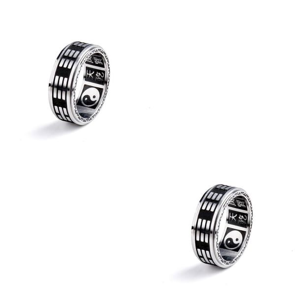 Minnieouse Anillo Vintage estilo chino taoísmo Yin Yang Bagua banda anillos titanio acero hombre Mantra encanto boda dedo como como se muestra, 8 # 2piezas