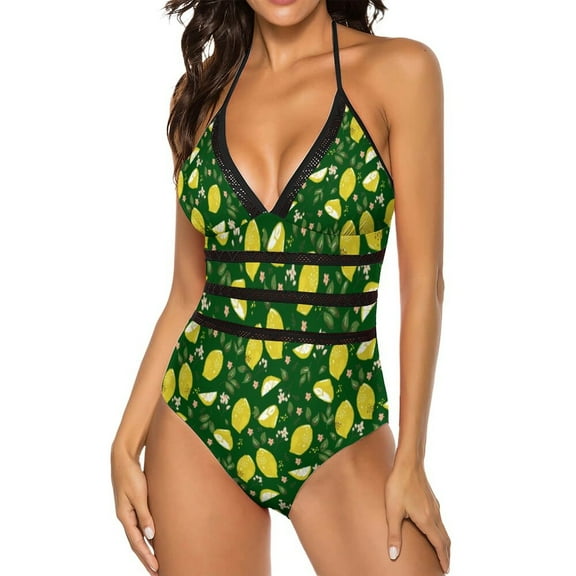 Colorful Fruit Print Swimsuit Gre Leaves One Piece Swimwear Push Up Fashion Monokini Sexy Holiday Swim Pattern Beach Wear