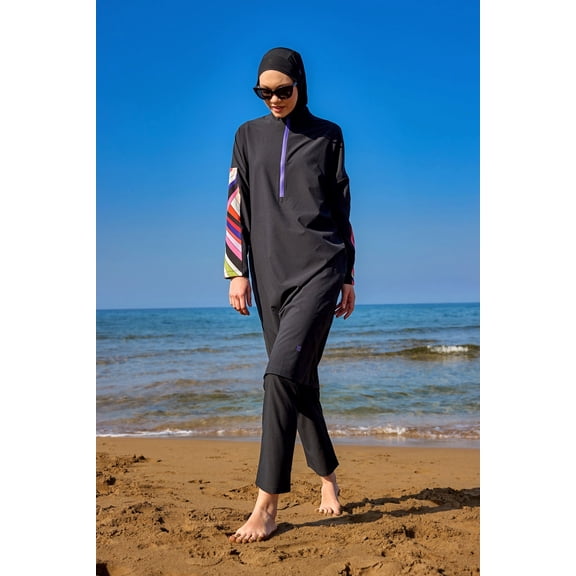 Black Full Coverage Swimwear Burkini Set M2510