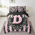 thumbnail image 2 of Homewish Glitter Monogrammed D Bedding Comforter Set 7 Pieces, Bling Stripes Lines Full Bedding Set, Modern Fashion Diamond Reversible Fitted Sheet Flat Sheet, Lightweight Room Decor, 2 of 7