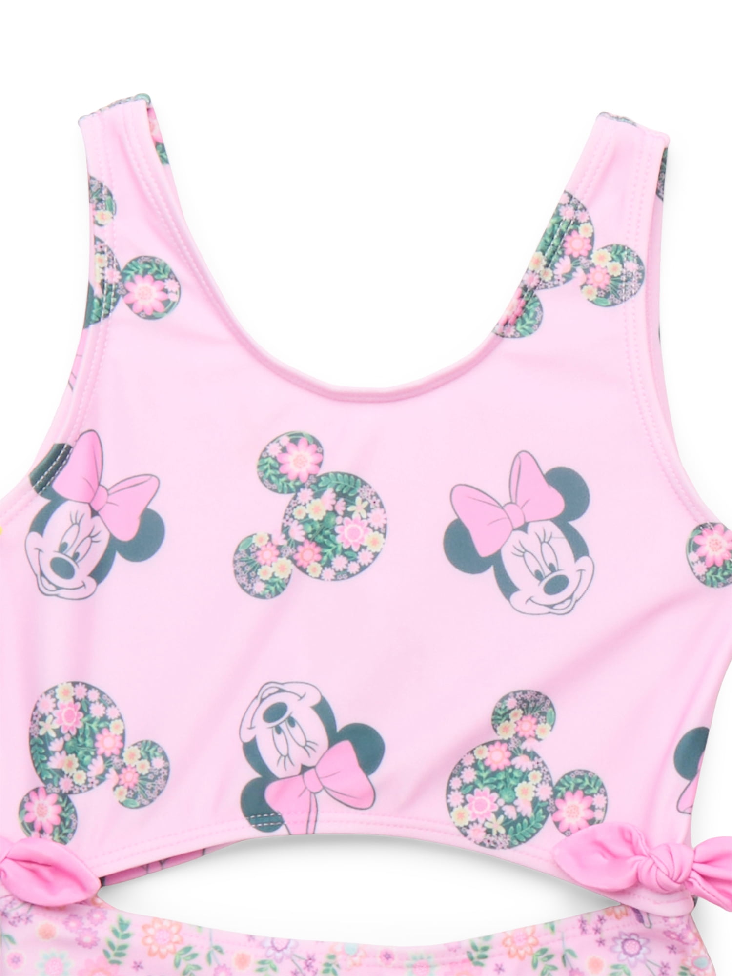 Minnie Mouse Girls Cut Out One Piece Swimsuit with UPF 50+, Sizes 4-6X