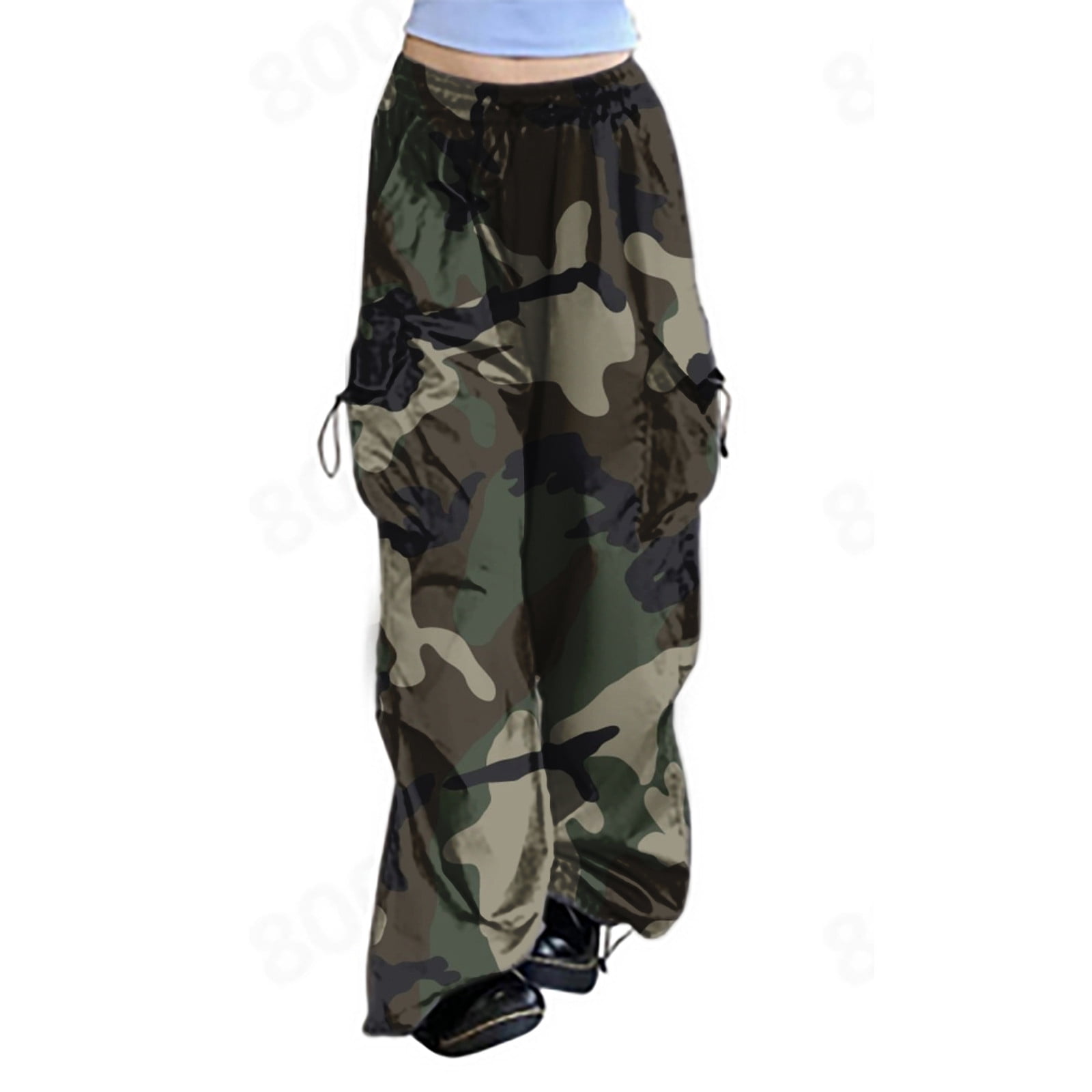 Womens Pants Womens plus Size Casual Pants Elastic Waist Womens Baggy Cargo Camo Print Pants Streetwear Hip Hop Joggers Adult Female Clothes AG Size L