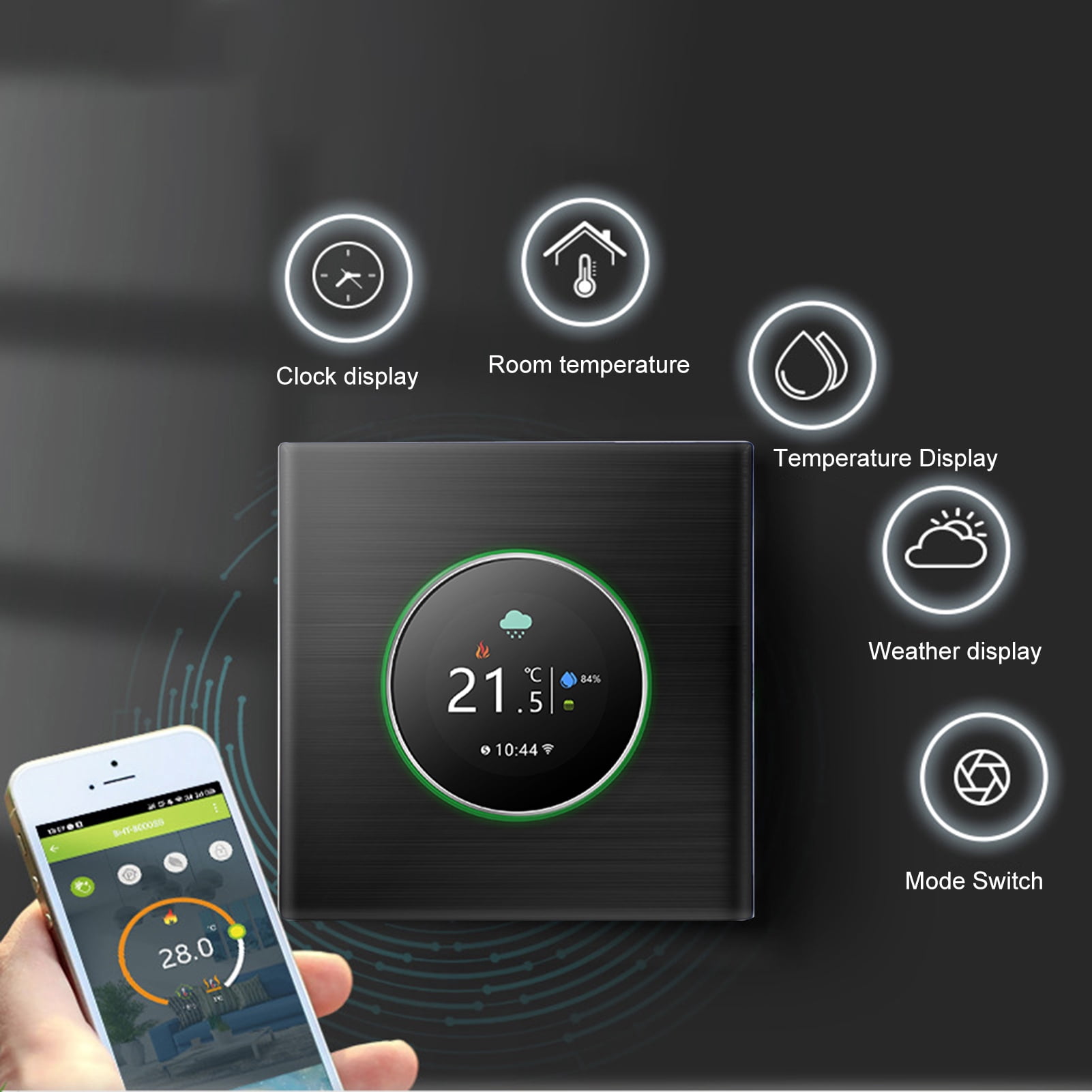 BIMZUC Smart WiFi Thermostat Electric Floor Heating Controller 16A Digital Temp Control ±1°C Accuracy Color LCD 95-240V (3.4 inches / 8.6 cm) Black