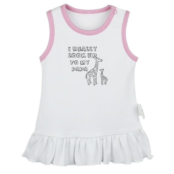 I Really Look UP To My Papa Funny Dresses For Baby, Newborn Babies Skirts, Infant Princess Dress, 0-24M Kids Graphic Clothes (White Sleeveless Dresses, 0-6 Months)