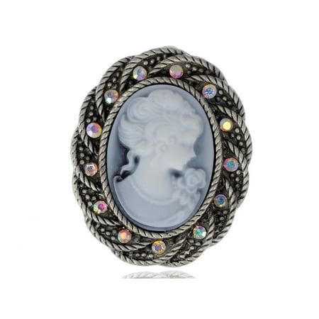 Floral Cameo Pin - Alilang Womens Antique Silver Tone Vintage Braided Rope Cameo Frame Brooch Pin