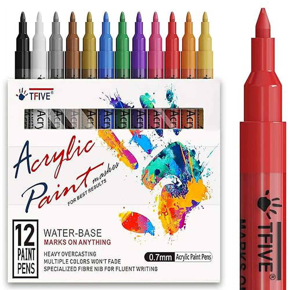 Vibrant 12 Color Extra Fine Tip Acrylic Paint Marker Pen Set for