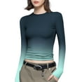 thumbnail image 2 of BLVB Womens Fall Spring Tops Trendy Gradient Crew Neck Long Sleeve Basic Blouse Casual Slim Comfy Plus Size T-Shirts, 2 of 6