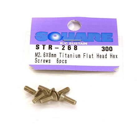 6sq Square - Integy RC Toy Model Hop-ups SQ-STR-268 Square R/C M2.6 x 8mm Titanium Flat Head Hex Screws (6 pcs.)