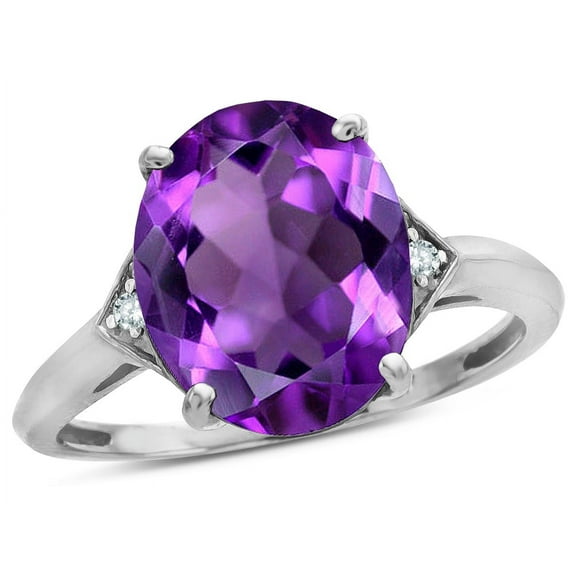 Star K � Large Oval 12x10 Genuine Amethyst 3 Stone Trillion Setting Ring