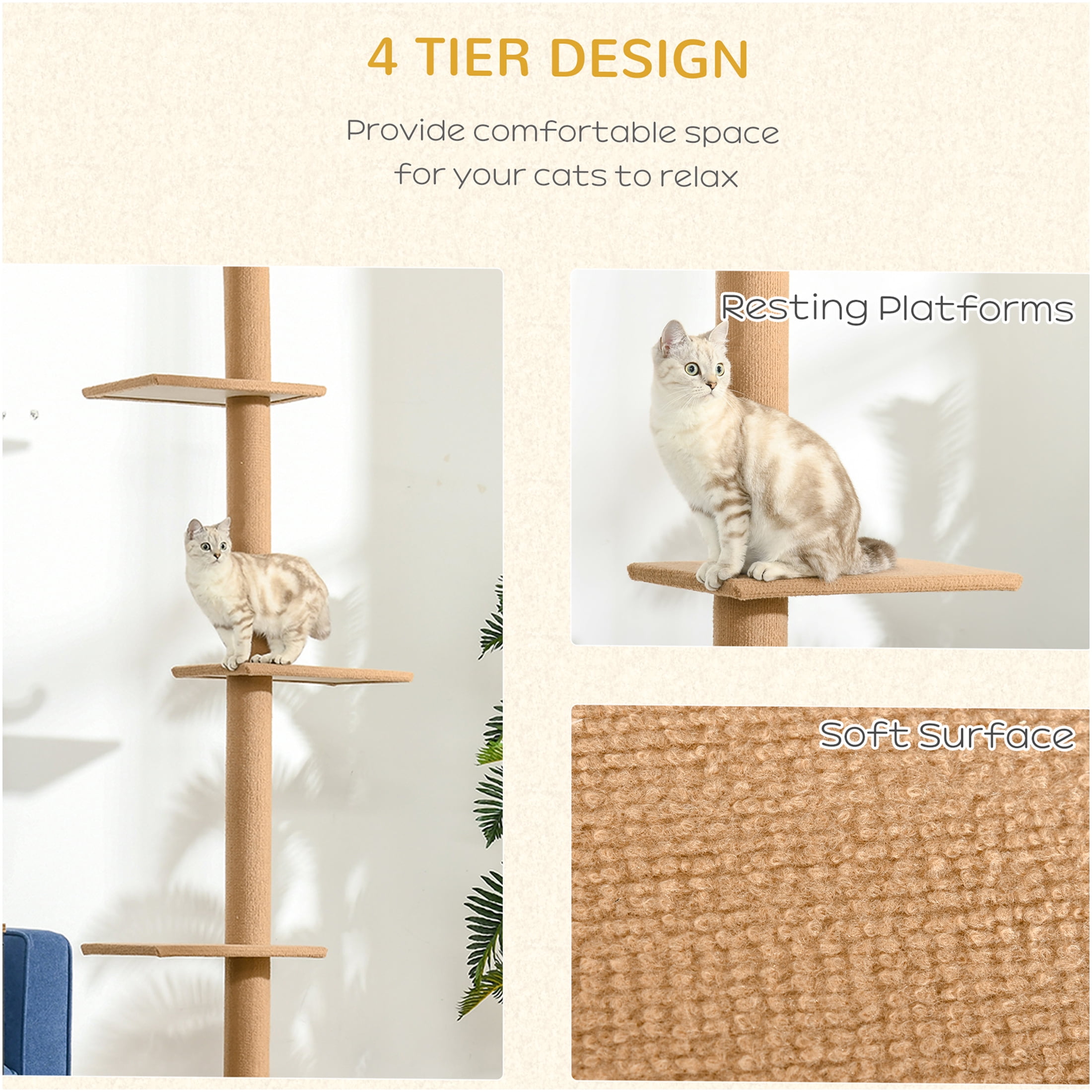JERFIT 8.5 FT Tall Floor to Ceiling Cat Tree with Scratching Posts, Multi-Level Cat Condo Activity Center with Perch & Hammock for Indoor Cats, Brown