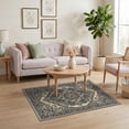 thumbnail image 3 of ODIKA 4'x6' Navy Beige Vintage Boho Distressed Scroll Border Orange Ornate Washable Area Rug None Stain Resistant, Low Pile, Easy Care for Dorm Room, Small Living, 3 of 7