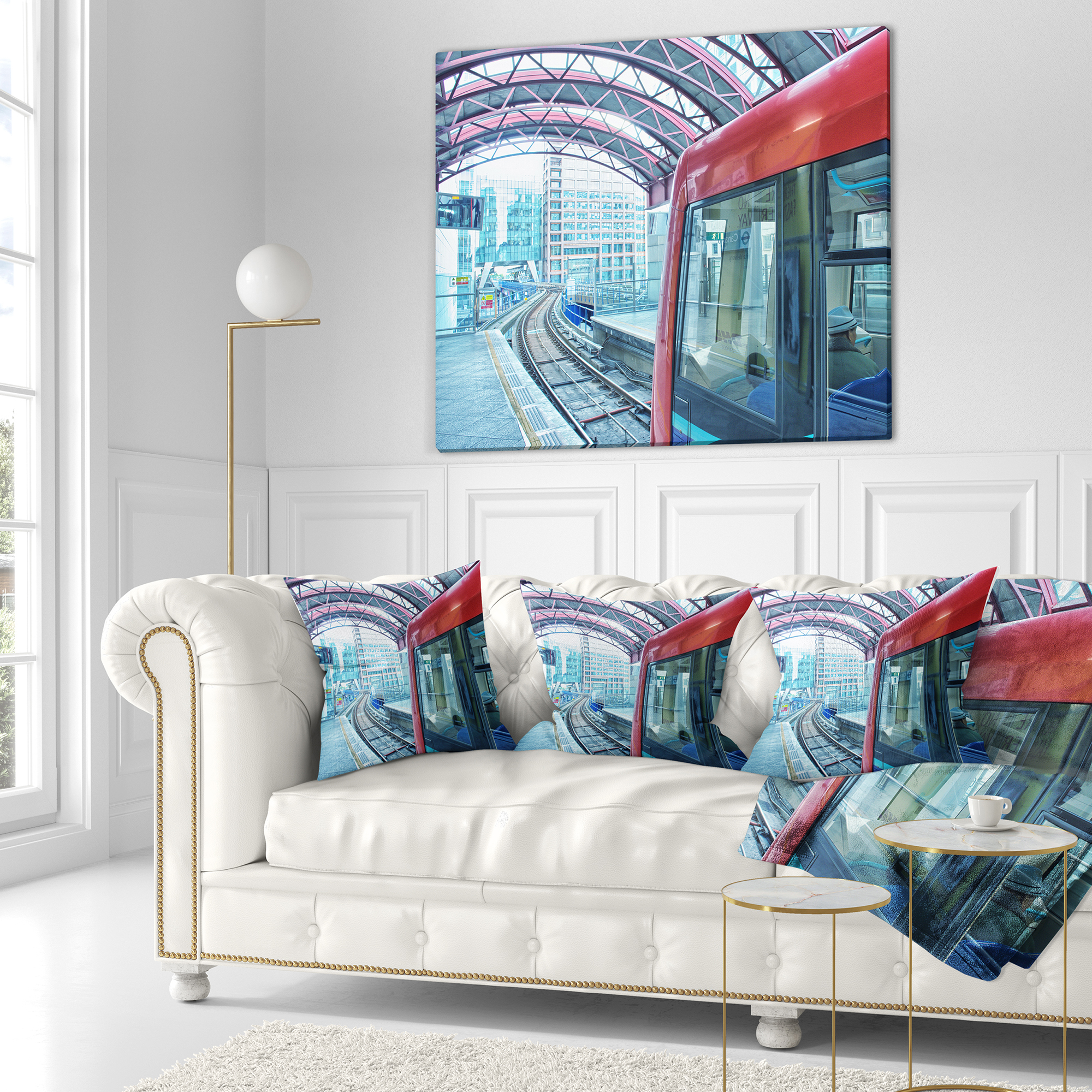 Designart Departing London Subway Train - Modern Cityscape Throw Pillow - 18x18