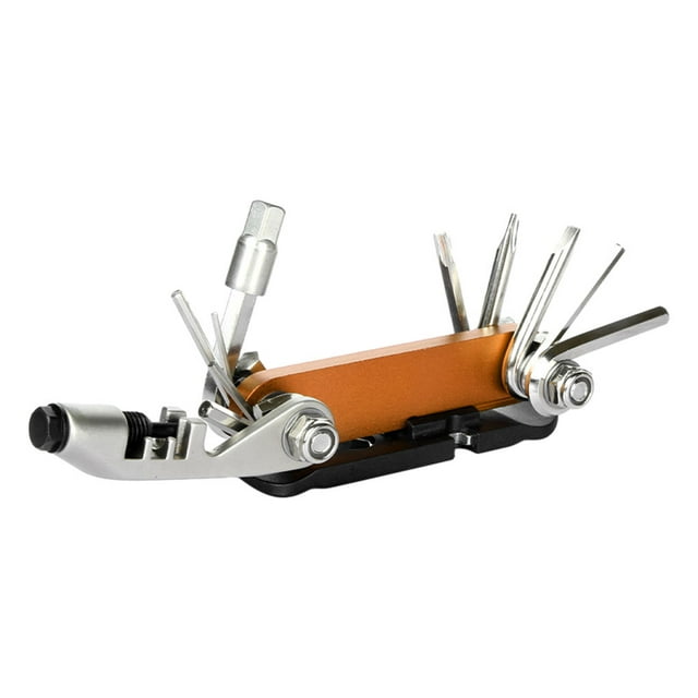 relayinert Bike Repairing Set 15 In 1 Portable Multi-Function Cycling Repair Tool Lightweight Folding Hexagonal Socket Wrench Orange 1 Pc