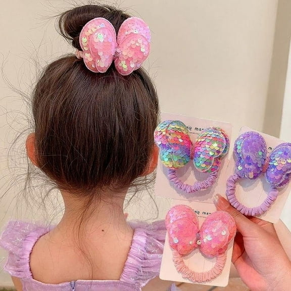7 Pcs Sequined Butterfly Hair Ties Bow Hair Ties Elastic Rubber Bands Hair Scrunchies for Toddlers Girls Rainbow Sequin Sparkle Ponytail Holders Hair Accessories