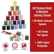 SINGER Polyester Sewing Thread Set - 30 Assorted Colors, 50 Yards per Thread Spool, Sewing Kit Includes 5 Large Eye Hand Needles, 1 Needle Threader, Suitable for Hand and Machine Sewing