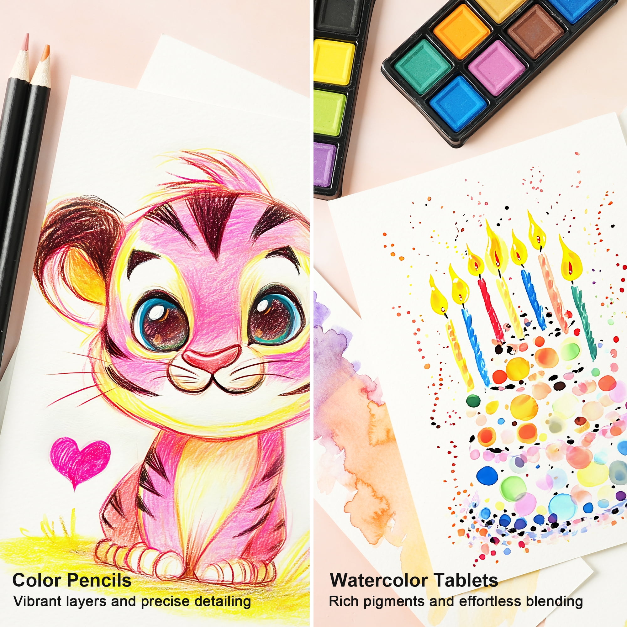 AUREUO 140PCS Art Supplies, Wood Box Painting Kit with Watercolor, Oil Pastels, Colored Pencils, Crayons for Adults Teens Kids
