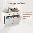 thumbnail image 3 of Trash Cabinet Double Tit Out Trash Bin, Dog Proof Hideaway Tilt Out Can Holder with Two Drawers, Free Standing Recycling for Kitchen Living Room White, 3 of 14