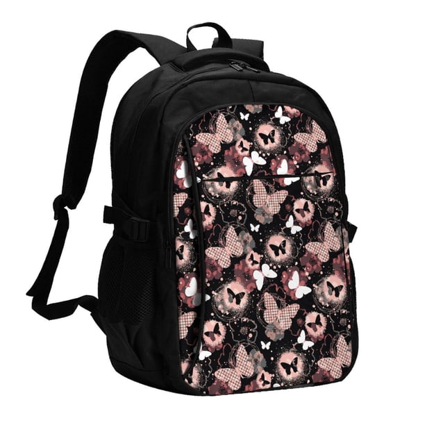 Balery Butterflies1 Mochila con carga USB para hombre y mujer - Mochila impermeable y antirrobo para portátil con puerto USB para viajes, trabajo, estudios y universidad