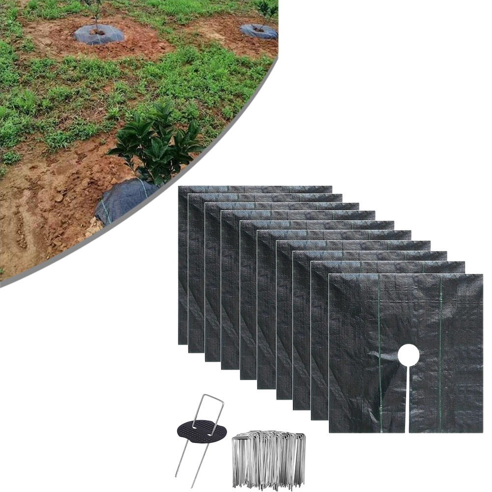 10pcs Garden Protection Mats Grass Control Tree Disc Mulch Mat with Ground Pegs