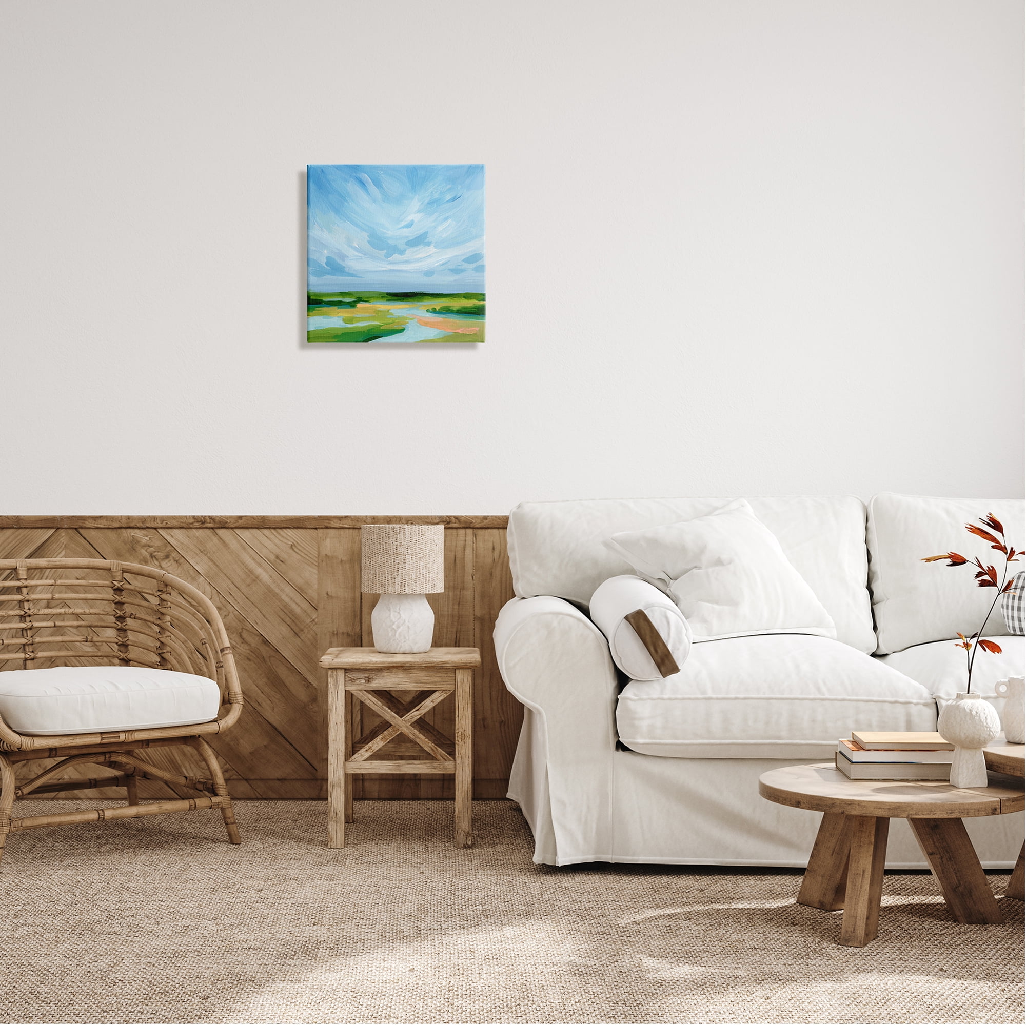 Stupell Industries Modern Stream Landscape Nature Painting Gallery Wrapped Canvas Print Wall Art, 17 x 17