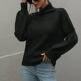 thumbnail image 5 of Womens Hooded Sweater Clearance Women's Casual Long Sleeve Turtleneck Loose Color Pullover Sweater Knitted Loose Top, 5 of 9